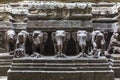 Exterior of the Kailasa temple with elephant sculptures, Ellora caves, Maharashtra, India,