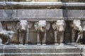 Exterior of the Kailasa temple with elephant sculptures, Ellora caves, Maharashtra, India,