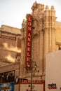 Exterior of Los Angeles Theatre Building in Los Angeles, California with blue sky