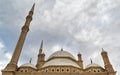 Exterior low angle day shot of domes of Mohamed Ali mosque Alabaster Mosque, Citadel of Cairo, Egypt