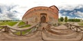Exterior of medieval castle at the summer with blue sky. 3D spherical panorama with 360 degree viewing angle. Ready for virtual re Royalty Free Stock Photo