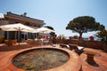 Villa terrace overlooking sea, summer day