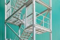 Exterior metal staircase with handrails at a industrial building Royalty Free Stock Photo