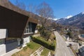 Exterior modern isolated villa, surrounded by nature. Iron and concrete cladding