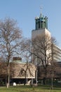 Exterior of Newcastle Civic Centre building with trees and blue sky