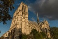 Exterior of the Notre Dame Cathedral in Paris, France, at sunset Royalty Free Stock Photo