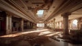 Exterior of old abandoned luxury hotel, AI generative