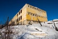 Exterior of old decayed abandoned prison