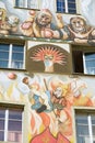 Exterior of the old fresco on the medieval building wall in Lucerne, Switzerland