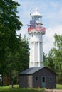 Exterior of the old lighthouse in Mersrags, Latvia.