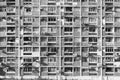 Exterior of old residential building in public estate in Hong Kong city in monochrome Royalty Free Stock Photo