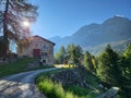 Exterior of old stone house in Val di Campo. Royalty Free Stock Photo