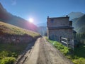 Exterior of old stone house in Val di Campo. Royalty Free Stock Photo