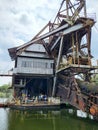 Exterior of old tin mining dredge converted into exhibition park in Tanjung Tualang, Perak.