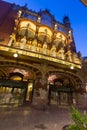 Exterior of Palace of Catalan Music in evening. Barcelona