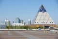 Exterior of the Palace of Peace and Reconciliation building in Astana, Kazakhstan.