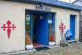 Exterior of pilgrims albergue. Hostel for pilgrims on Camino de Santiago. Pilgrimage concept.