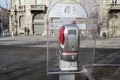 Exterior public phone point street in Bergamo,Lombardy,Italy.