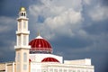 Exterior of red domed mosque