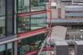 Exterior of residential units in building on South Bank in London, view from above.