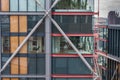 Exterior of residential units in building on South Bank in London, view from above