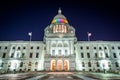 The exterior of the Rhode Island State House at night, in Providence, Rhode Island. Royalty Free Stock Photo