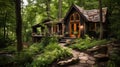 Exterior rustic tiny house at forest Royalty Free Stock Photo