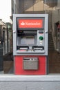 Exterior of Santander Bank ATM cashpoint outside in street