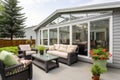 exterior shot of sunroom from the homes backyard Royalty Free Stock Photo