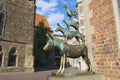 Exterior of the statue of the Town Musicians of Bremen in Bremen, Germany.