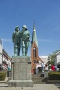 Exterior of the statue of two fishermen at the central square in Haugesund, Norway.