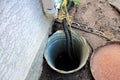 An exterior sump pump installed next to a house Royalty Free Stock Photo