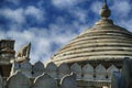 Exterior towers and columns of  Chaturmukha Dharana Vihara   Jain temple Royalty Free Stock Photo