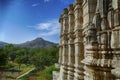 Exterior towers and columns of  Chaturmukha Dharana Vihara   Jain temple Royalty Free Stock Photo