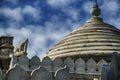 Exterior towers and columns of  Chaturmukha Dharana Vihara   Jain temple Royalty Free Stock Photo