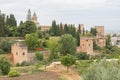 Exterior view at the Alhambra citadel, alcazaba, Charles V and nasrid Palaces and fortress complex, view from Generalife Gardens, Royalty Free Stock Photo