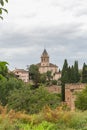 Exterior view at the Alhambra citadel, alcazaba, Charles V and nasrid Palaces and fortress complex, view from Generalife Gardens, Royalty Free Stock Photo