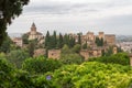 Exterior view at the Alhambra citadel, alcazaba, Charles V and nasrid Palaces and fortress complex, view from Generalife Gardens, Royalty Free Stock Photo