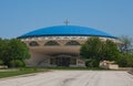 Exterior view of the Annunciation Greek Orthodox Church in Milwaukee with blue dome