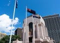 Exterior view of Anzac memorial in Sydney Australia with Australian NSW and New Zealand flag