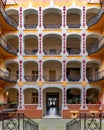 Exterior view of the Beautiful Art Noveau courtyard in Budapest