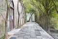 Exterior view of brick walkway at historic backyard and garden