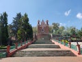 exterior view of the catholic church the Calvary of the city of Metepec, in Mexico, on a sunny day