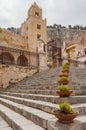 exterior view of the corner of the stairs leading to Cefalu Cathedral