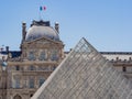 Exterior view of the famous Pyramid and Louvre Museum at Paris