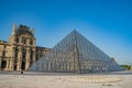 Exterior view of the famous Pyramid and Louvre Museum at Paris