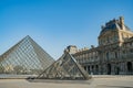 Exterior view of the famous Pyramid and Louvre Museum at Paris