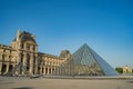 Exterior view of the famous Pyramid and Louvre Museum at Paris