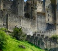 Exterior view of the fortress and citadel walls and towers o of medieval Carcassonne Royalty Free Stock Photo