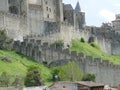 Exterior view of the fortress and citadel walls and towers o of medieval Carcassonne Royalty Free Stock Photo